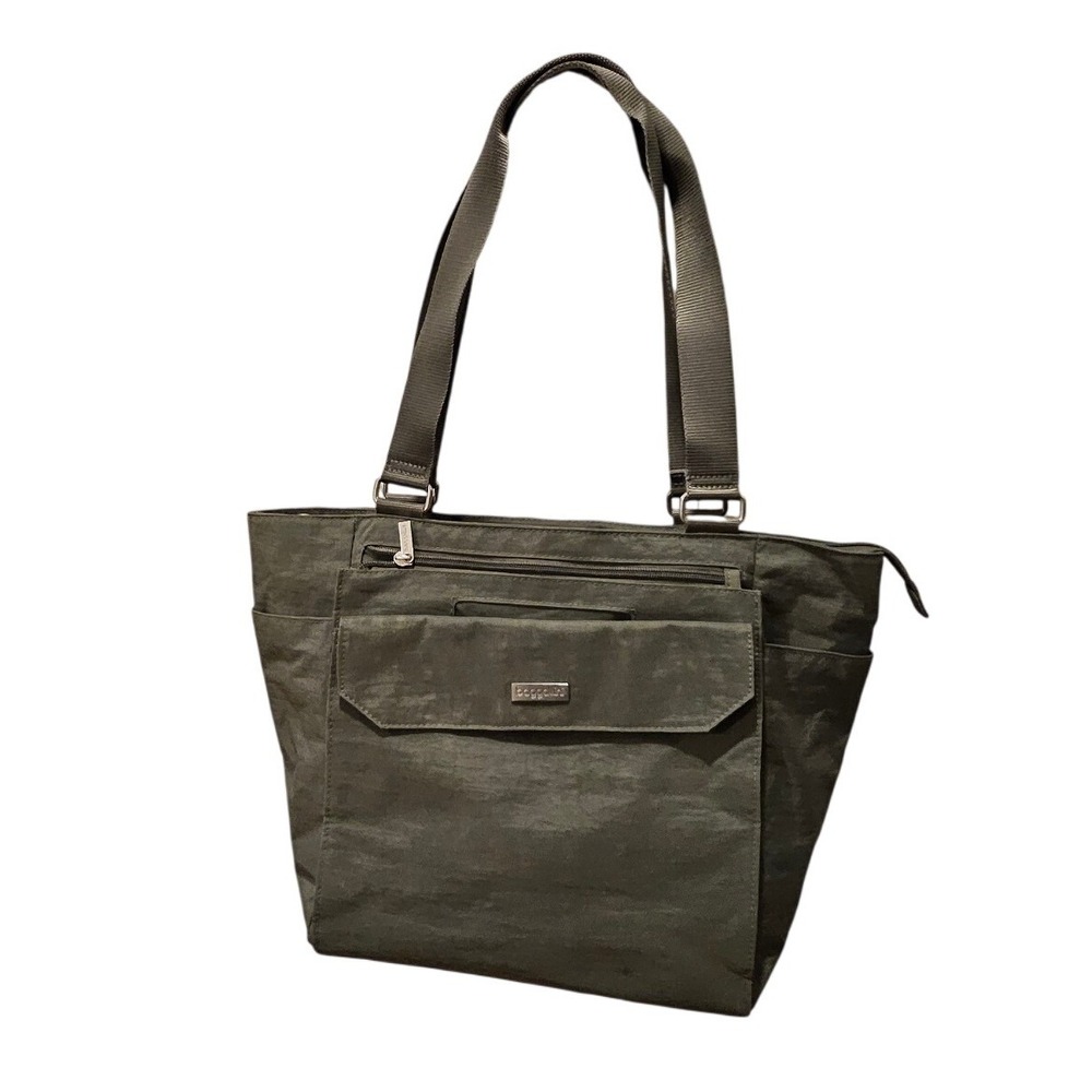 Baggalini Tote Bag Olive Green‎ Nylon Shoulder Bag Top Zip Pockets